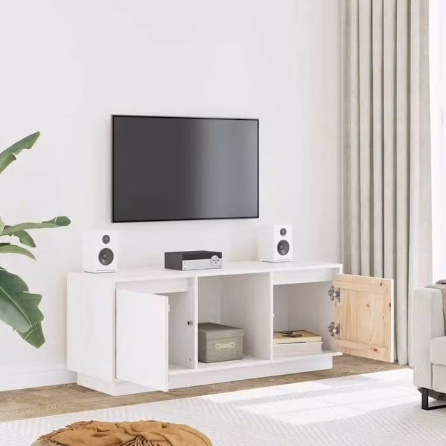 Berkfield Home White Solid Wood Pine TV Cabinet W: 110.5 cm, D: 35 cm, H: 44 cm
