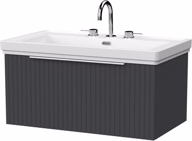 Balterley Callingwood 1 Drawer Vanity and 3TH Fireclay Basin in Dark Grey, Width: 80 cm – 1