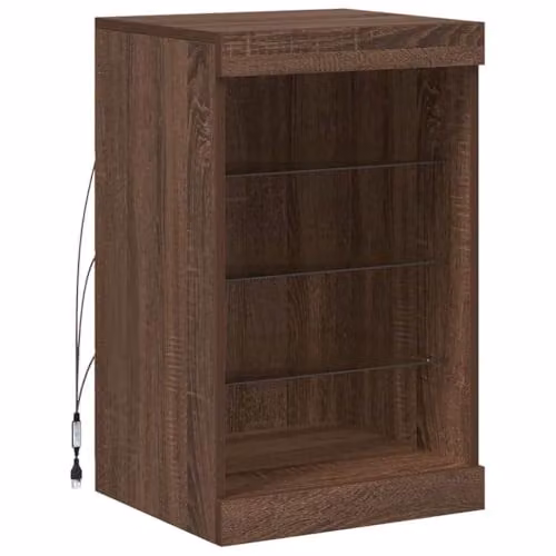 vidaXL Modern Sideboard with Integrated LED Lights in Brown, W/D/H: 41 x 37 x 67 cm
