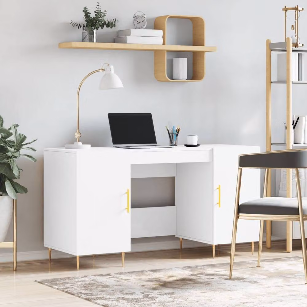 Berkfield Home Writing Desk in White and Gold, W/D/H: 140 x 50 x 75 cm – 1