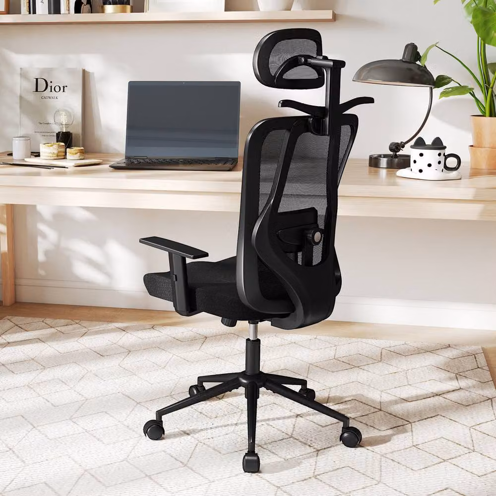 Costway Ergonomic Office Chair in Black with Adjustable Lumbar Support, Armrests and Headrest – 6