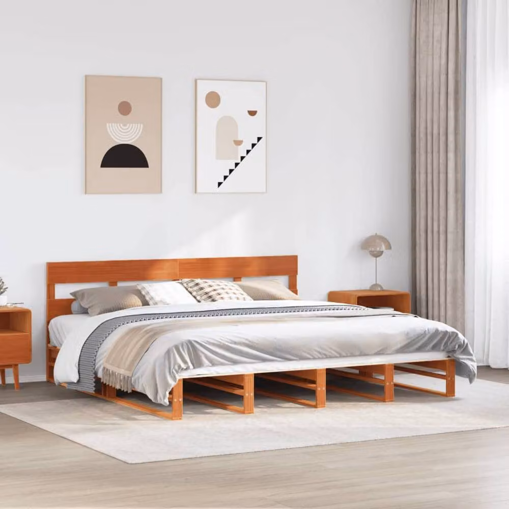 Berkfield Home Beautiful Solid Wood Bed Frame in Waxed Brown Pine, W/D/H: 200 x 202 x 82 cm – 2