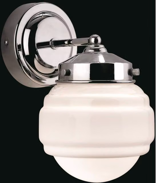 Firstlight Art 1 Art Deco Chrome Wall Light with Glass Shade, IP44, E27