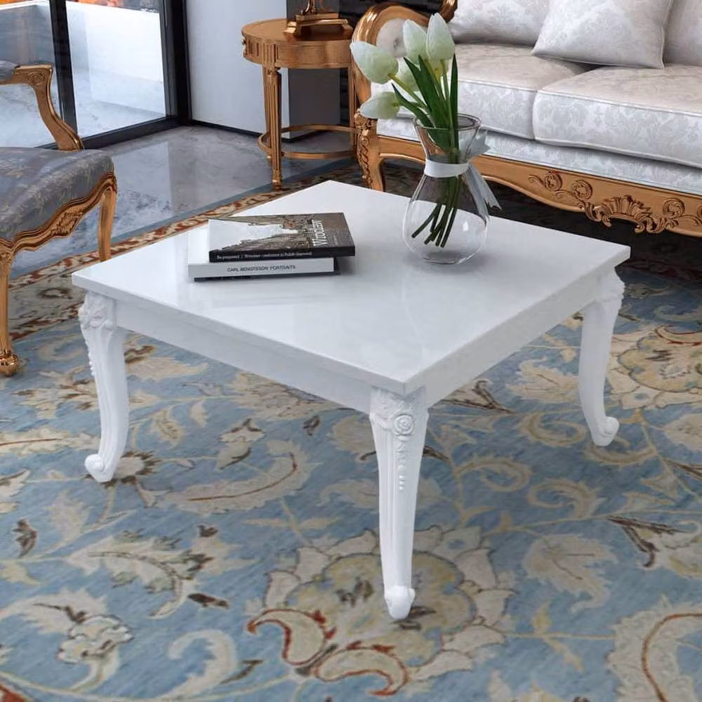 Berkfield Home Classic Square Coffee Table in High Gloss White, W/D/H: 80 x 80 x 42 cm – 2