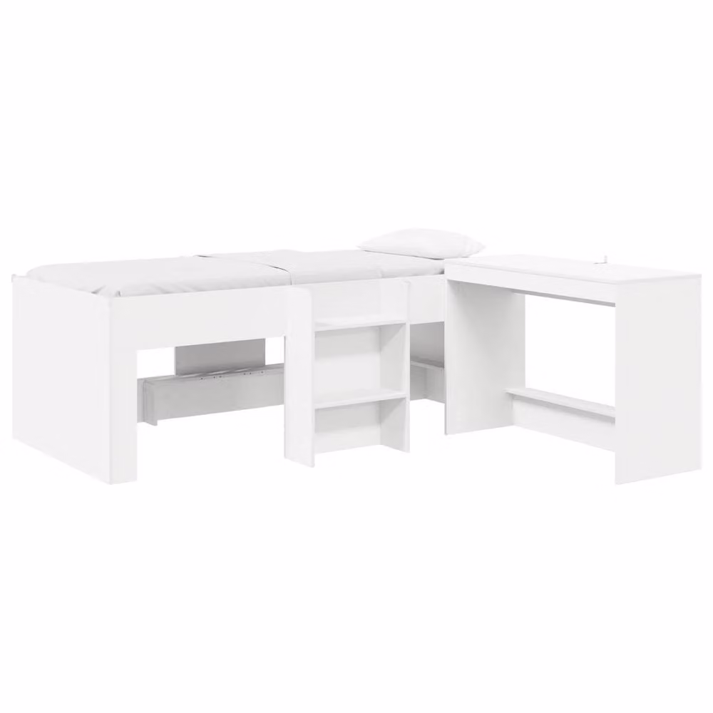 Berkfield Home Kids High Bed Frame with Desk and Stairs in White Engineered Wood – 2