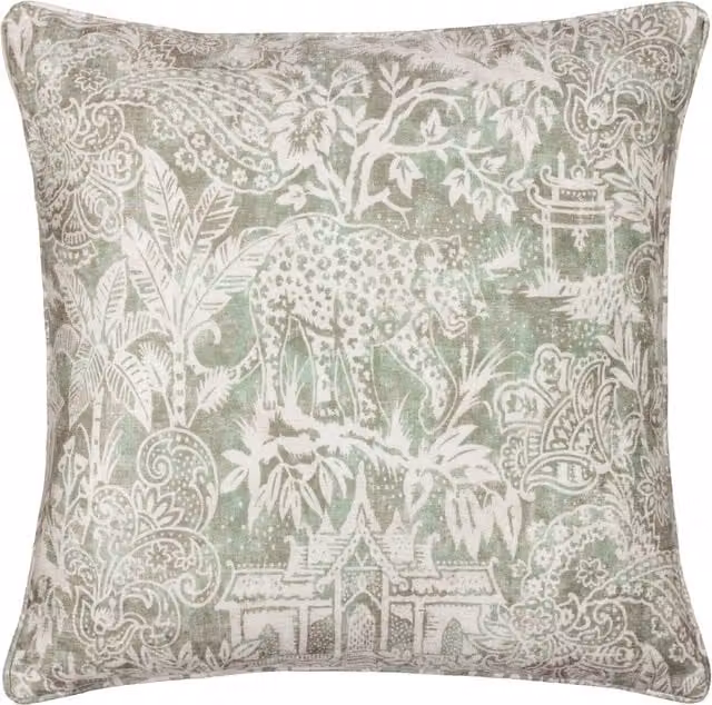 Wyld Haus Bengal Chenille Square Cushion in Green with Feather Filling