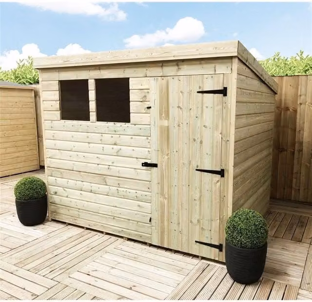 Marlborough Pressure Treated Pent Garden Shed with Single Door in Natural Wood