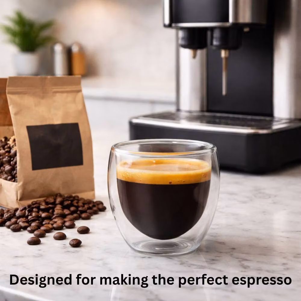 Volila Pack of 6 Double Wall Insulated Espresso Glass Tumblers, 80ml, Clear – 3