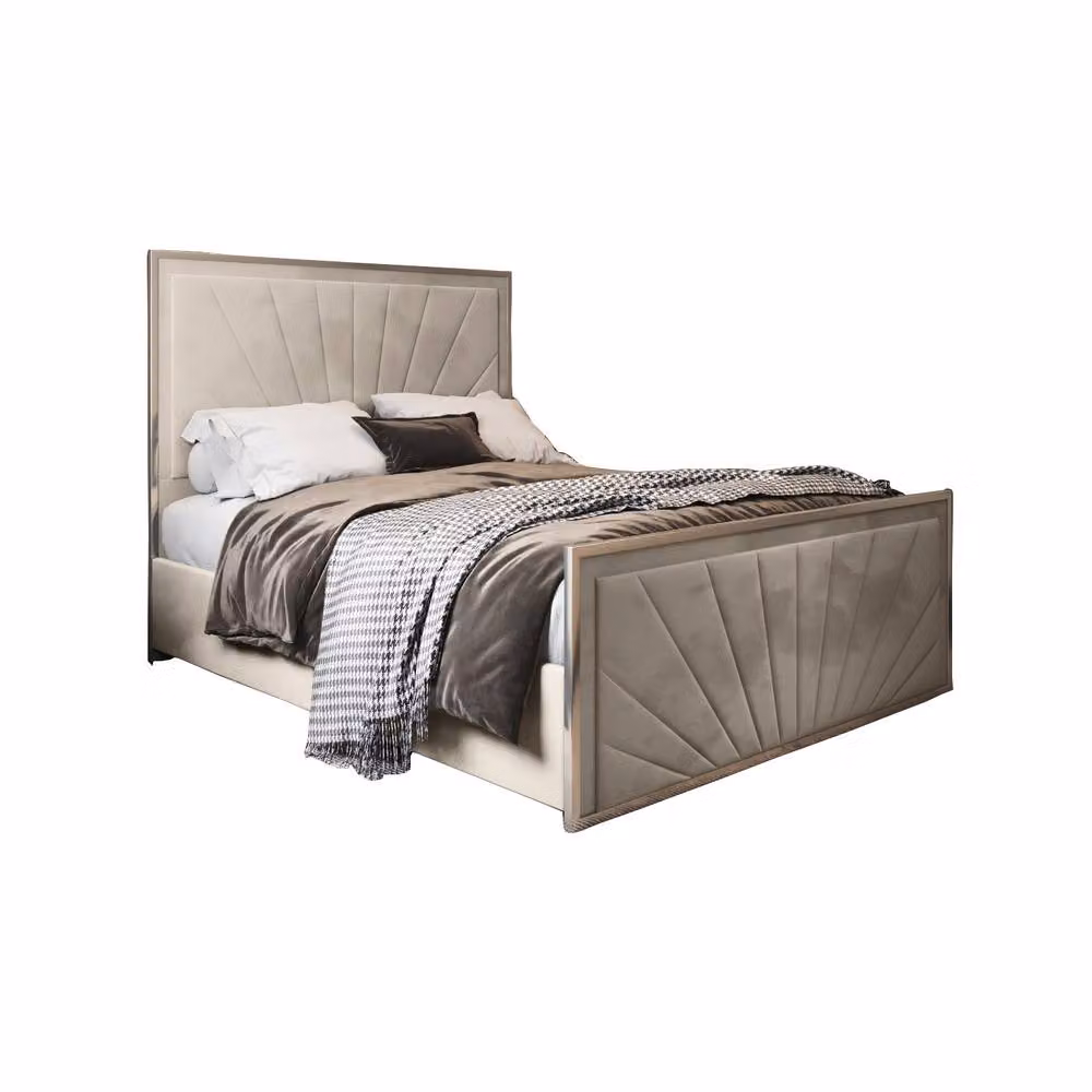 KDMD Thornhill Upholstered Velvet Designer Bed Frame in Cream and Beige, W/D/H: 120 x 200 cm – 2