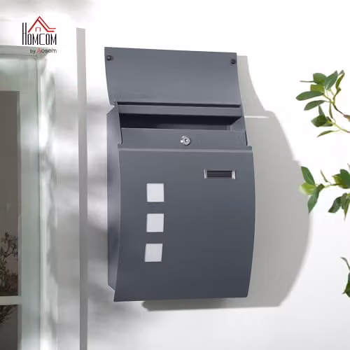 HOMCOM Wall Mounted Steel Letter Box in Anthracite Grey – 2