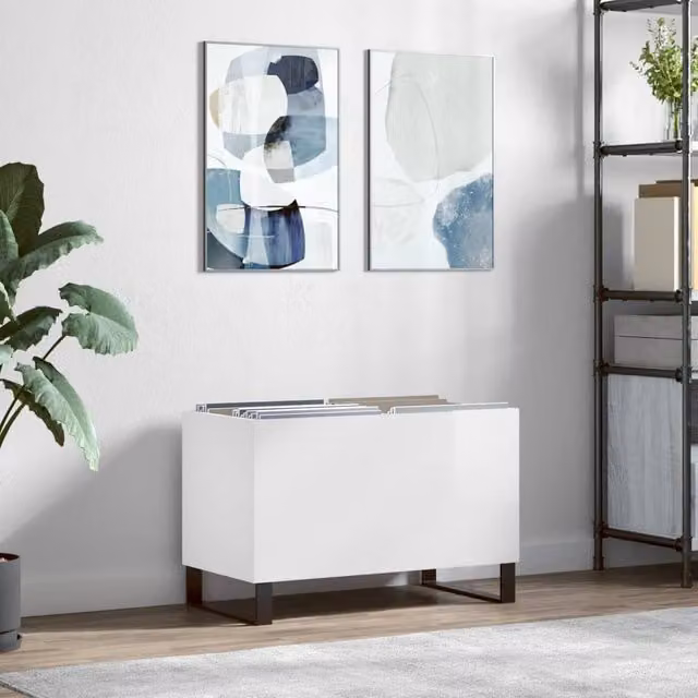 Berkfield Home Record Cabinet in High Gloss White, W: 74.5 cm, D: 38 cm, H: 48 cm