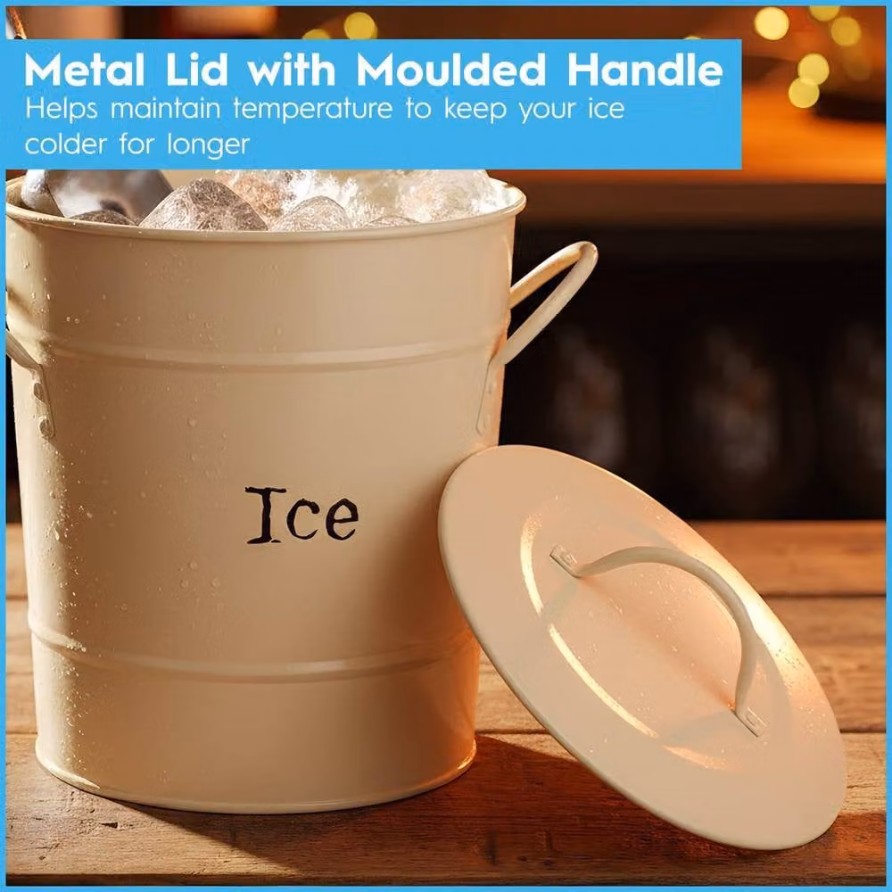 Harbour Housewares Vintage Metal Ice Bucket with Scoop and Lid in Black – 5