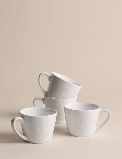 M&S Set of 4 White Artisan Ceramic and Bone China Mugs