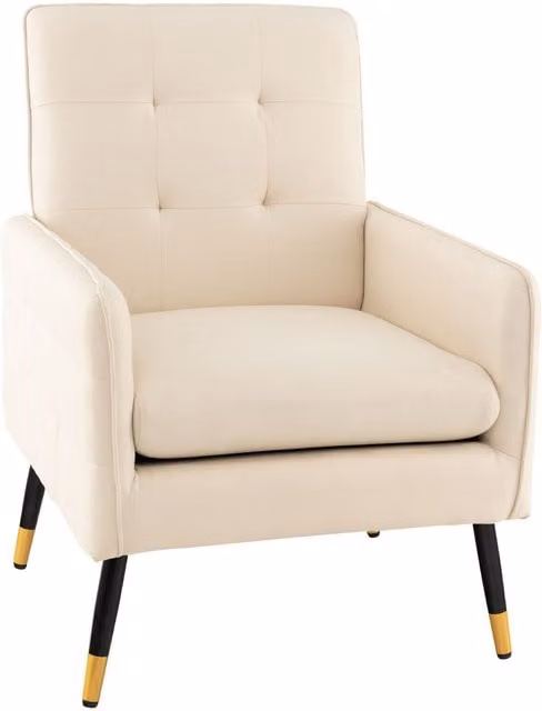 Costway Modern Upholstered Accent Armchair in Beige with Metal Frame