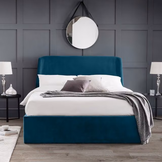 Julian Bowen Frida Modern Upholstered Velvet Ottoman Storage Double Bed in Petrol Blue, W/D/H: 140 x 200 x 113.5 cm