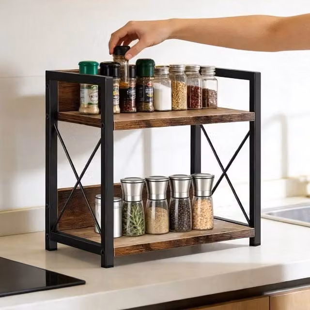 FORGEVIO Free Standing Spice Rack and Herb Jar in Brown – 1