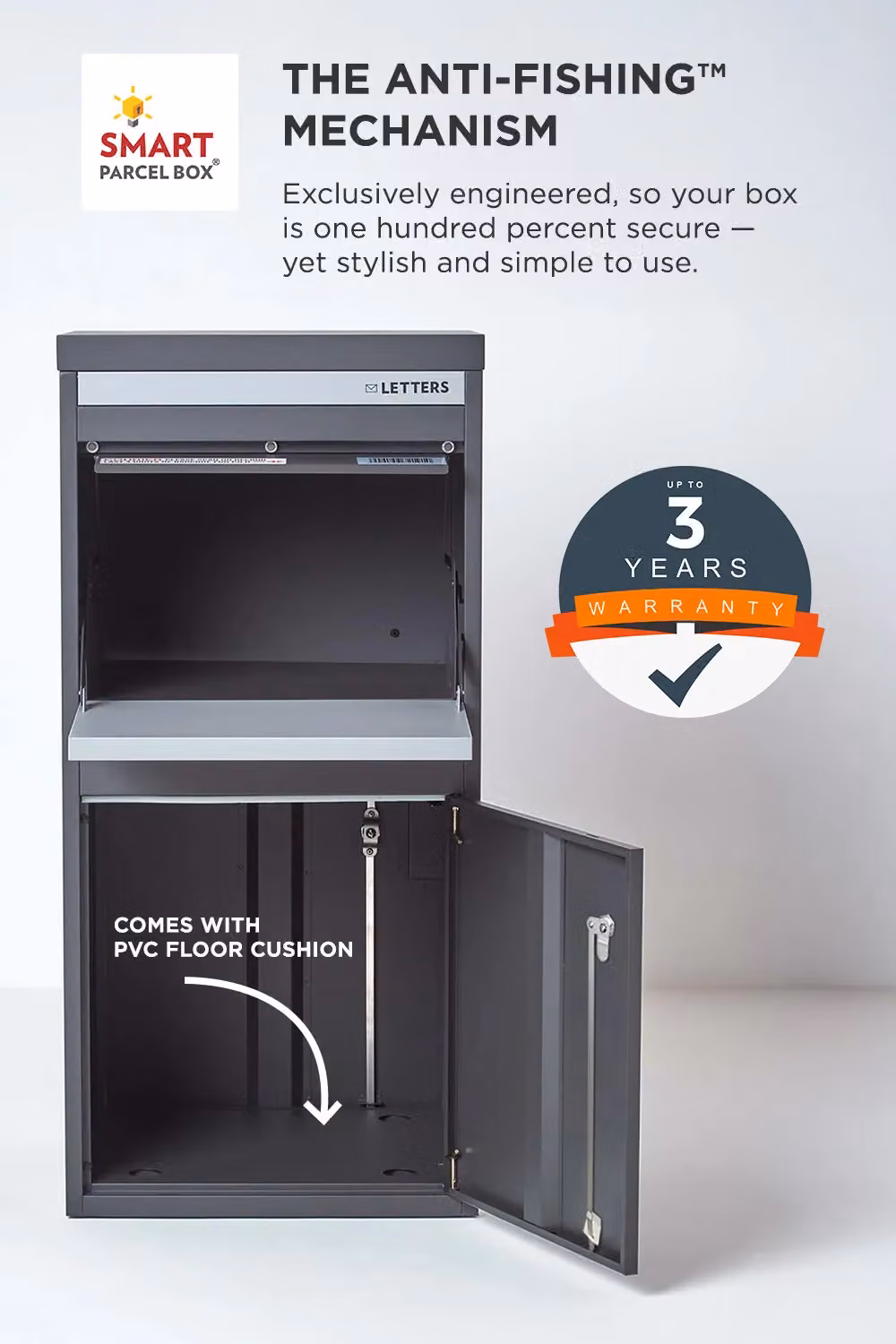 Homescapes Smart Parcel Box Extra Large Wall Mounted Secure Delivery Box in Grey Steel – 3