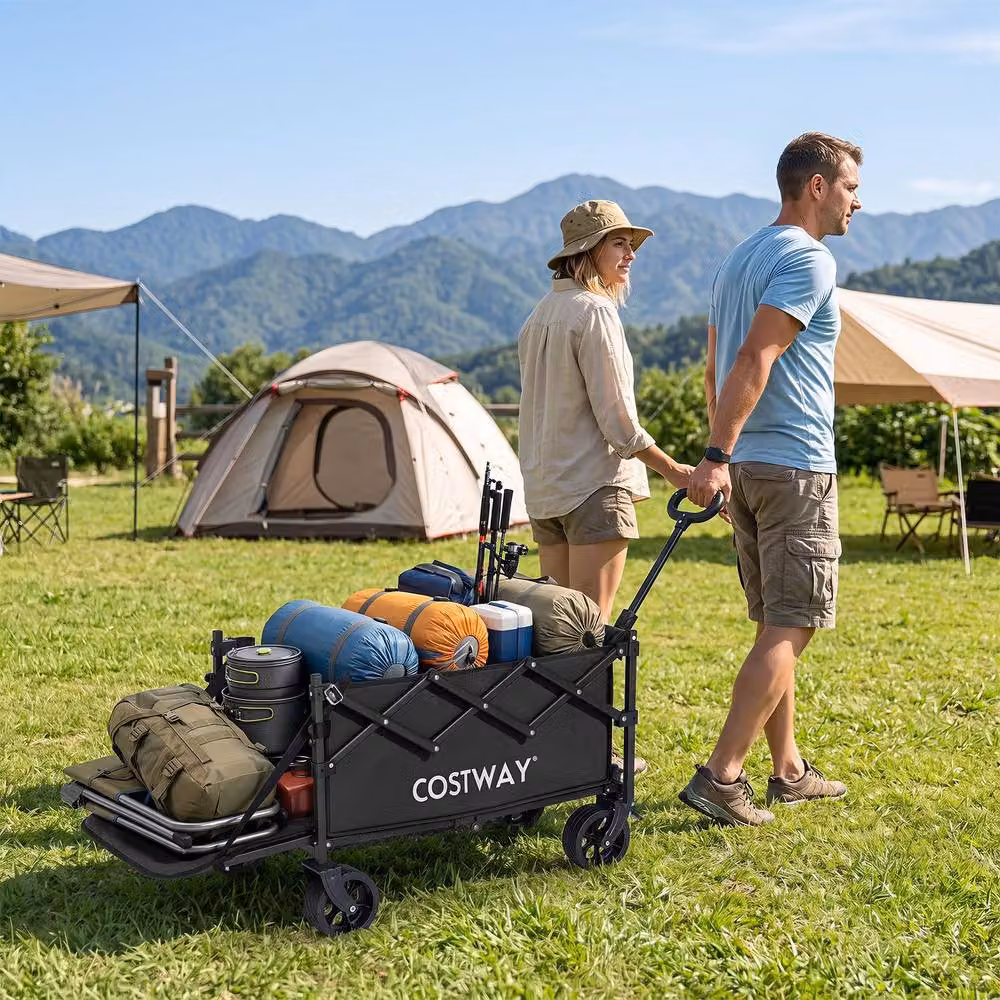 Costway Foldable Transport Trolley with All-Terrain Wheels, Black – 5