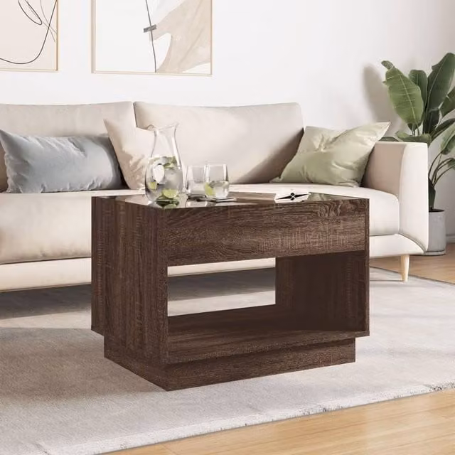 Berkfield Home Infinity LED Decorative Coffee Table in Brown Oak, W/D/H: 70 x 50 x 50 cm – 1