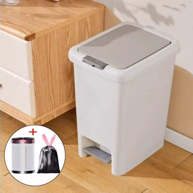 EONLION White Plastic Pedal Bin for Kitchen and Household Use, Height: 100 cm