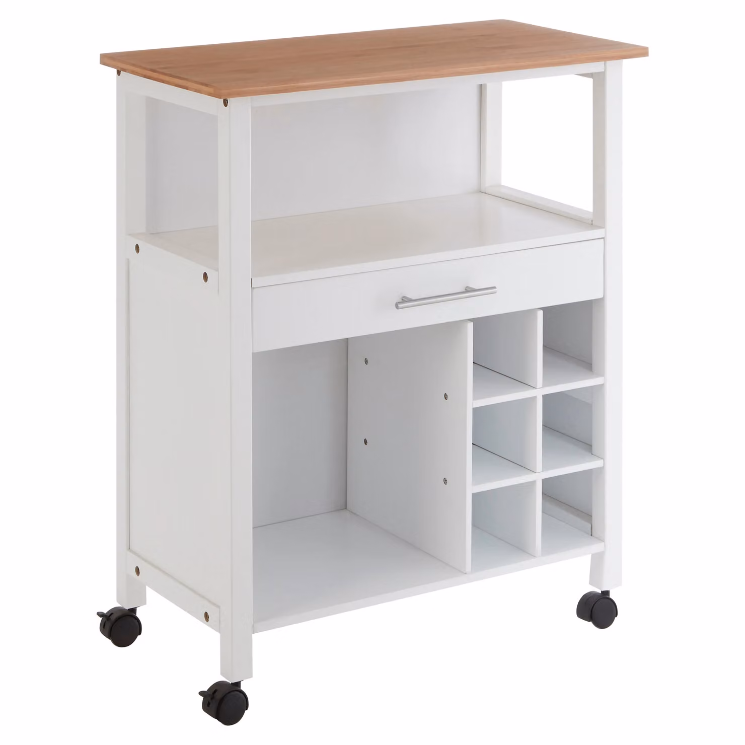 Orsina Compact White and Bamboo Top 1 Drawer Kitchen Trolley – 2