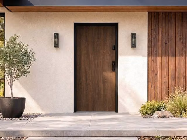 Vente-unique Modern Solid Steel Front Door in Light Oak, H: 207 cm, W: 100 cm