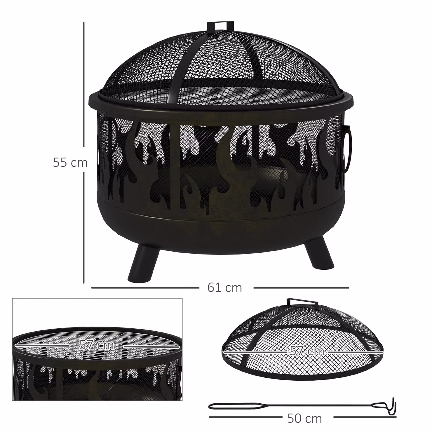 OUTSUNNY 2-in-1 Outdoor Fire Pit and Charcoal BBQ Garden Cooker in Black – 3