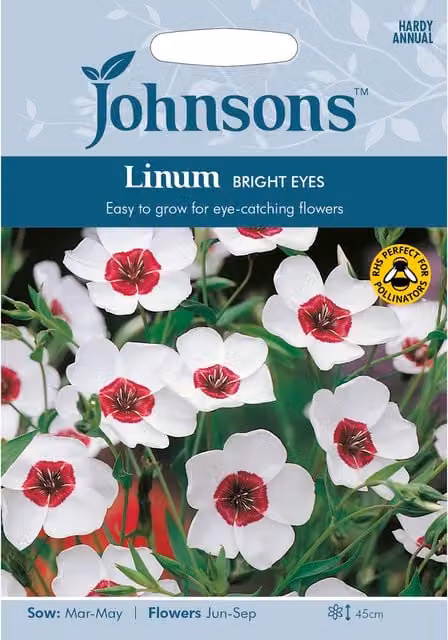 Johnsons Linum Bright Eyes White Ornamental Flower Seeds