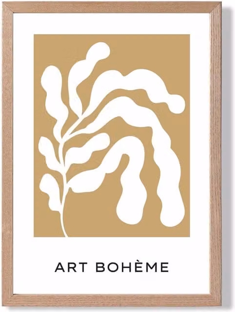 ARTZE Matisse Style Floral Cutout Framed Print in Mustard Yellow and White with Oak Frame, A3 – 1