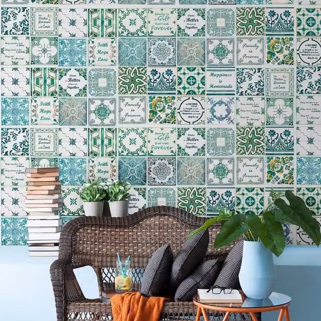 Walplus Green Wall Tile Stickers, 12 Pack, 20 x 20 x 0.48 cm