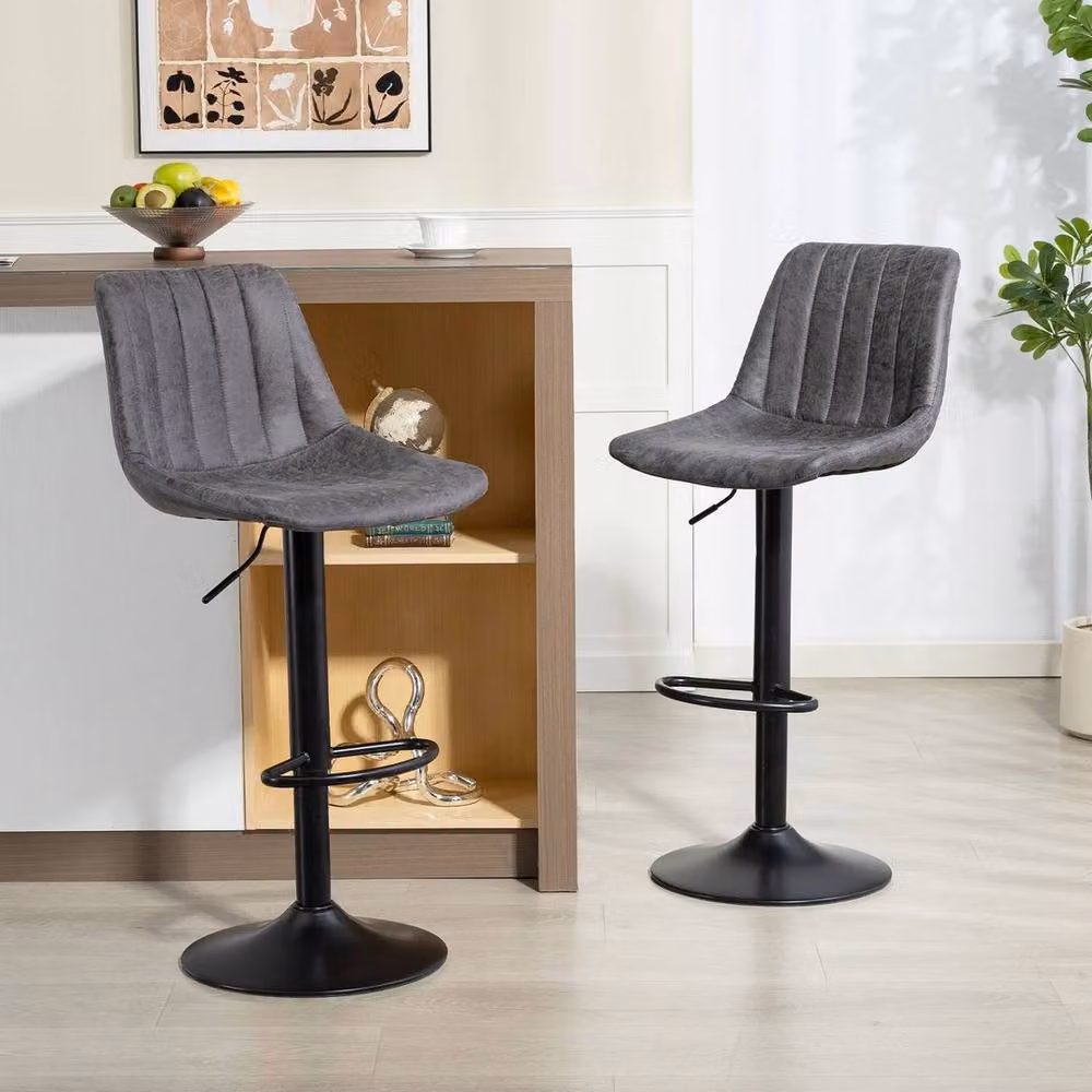 NESTLUNE Set of 2 Adjustable Swivel Bar Stools in Grey – 3