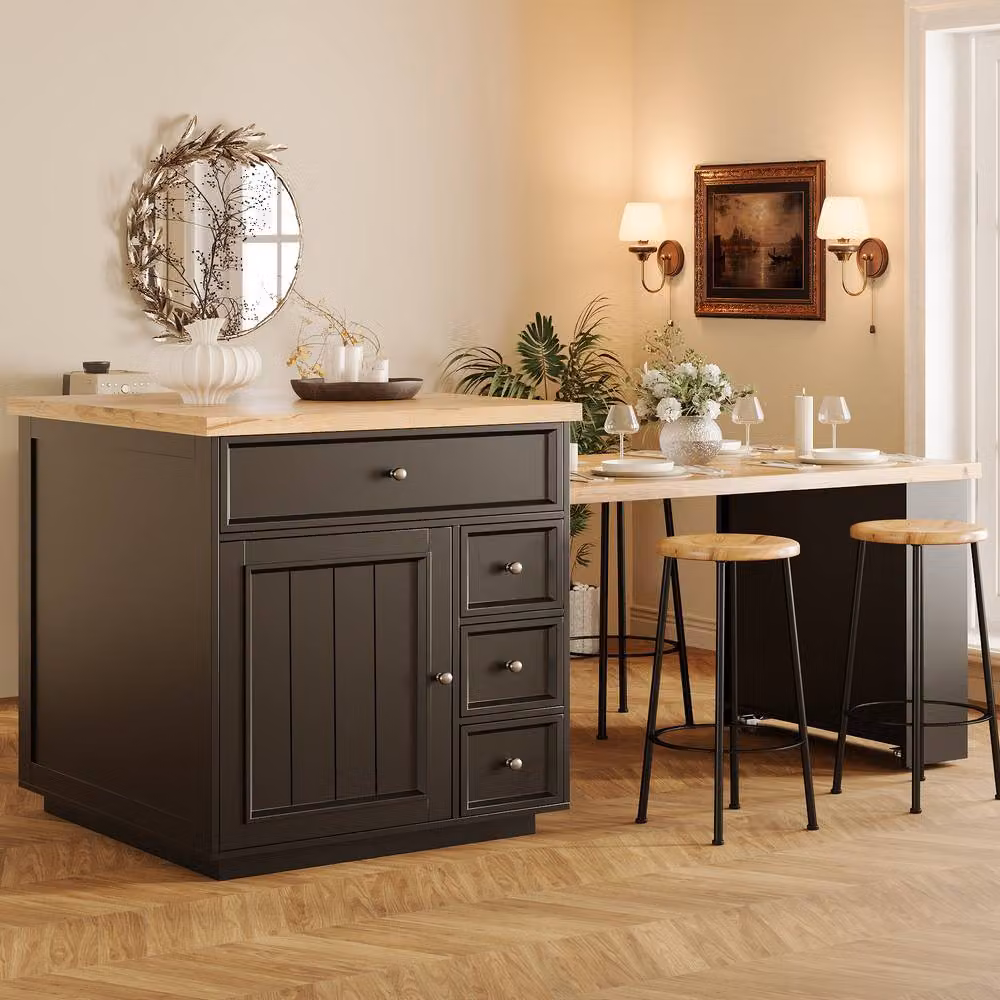 BTM Extendable Kitchen Island Rolling Storage Cart with Drawers in Black – 4