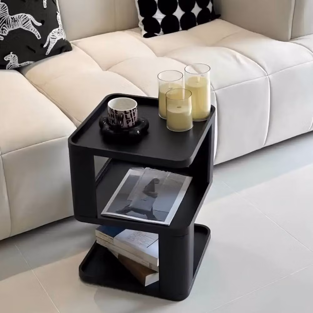 Ventryn Modern Black Sofa Table with Geometric Display Storage and Serving Tiers – 2