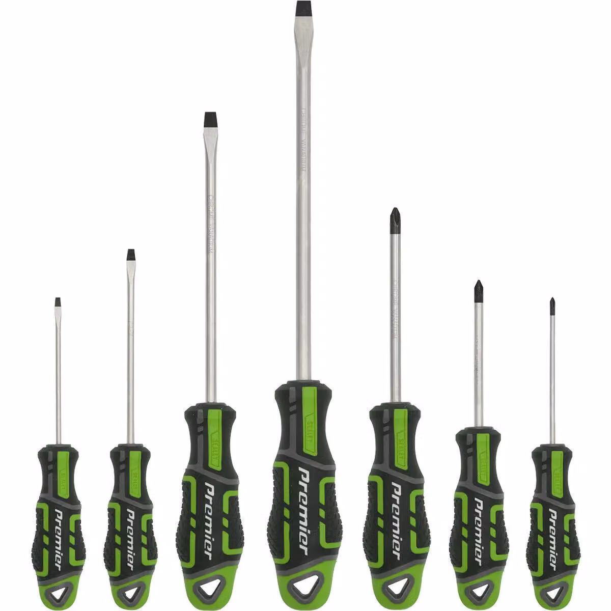 Loops 7 Pack Premium Soft Grip Screwdriver Set with Slotted and Phillips Bits in Green – 2