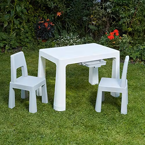 Liberty House Toys Height Adjustable Kids Table and 2 Chairs Set in White and Grey, W/D/H: 50 x 78 x 49-54 cm – 2