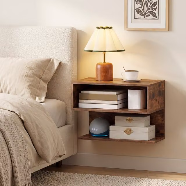 Costway Set of 2 Brown Minimalist Wall Mounted Floating Nightstands
