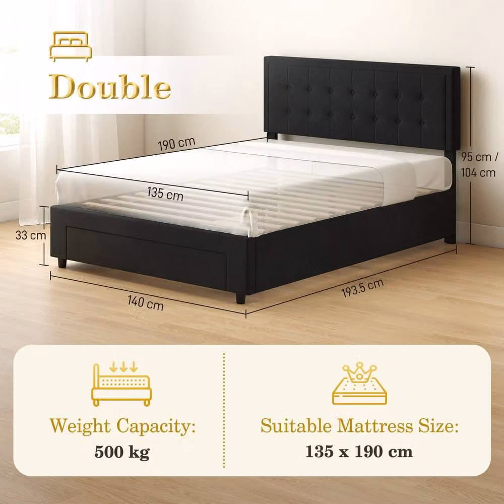 Wyld Haus Mora 4FT6 Double Ottoman Bed Frame in Black Velvet with Lift Up Base Storage – 3