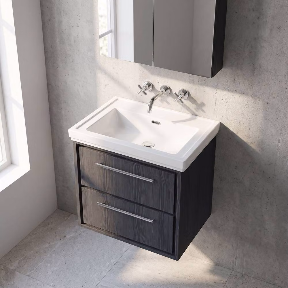 Balterley Wall Hung 2 Drawer Bathroom Vanity Unit with Basin, Graphite Grey, W/D/H: 63 x 47.1 x 60.5 cm – 3
