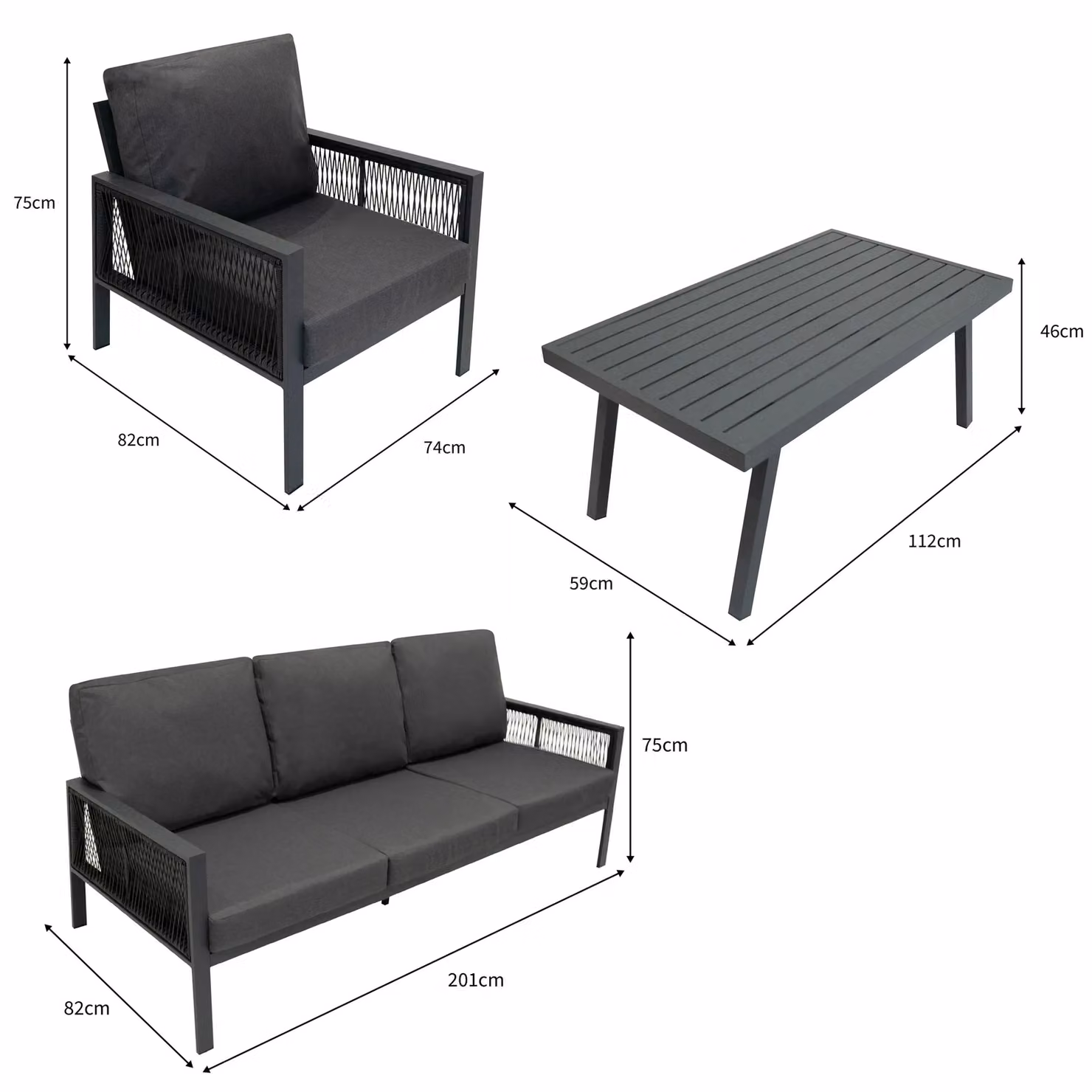 Monstershop 4 Piece Aluminium Sofa Set in Matt Anthracite Grey – 5