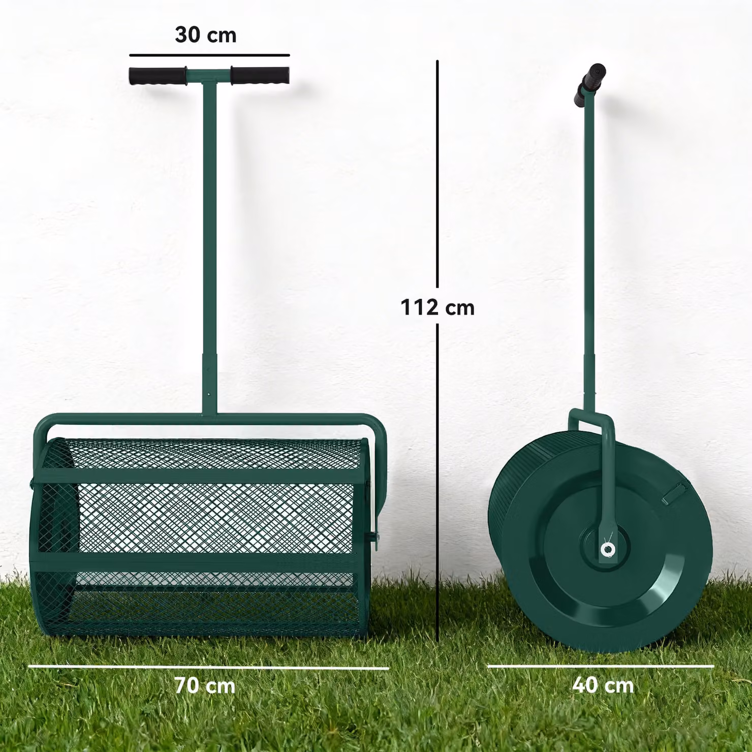 Outsunny Green Compost Spreader with Height Adjustable T-Shaped Handle and Metal Mesh Basket – 3