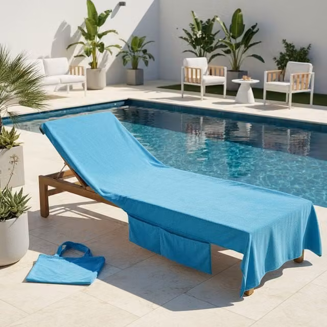 OHS Microfibre Quick Dry Absorbent Beach Towel with Bag in Bright Blue, W: 215 cm, H: 75 cm