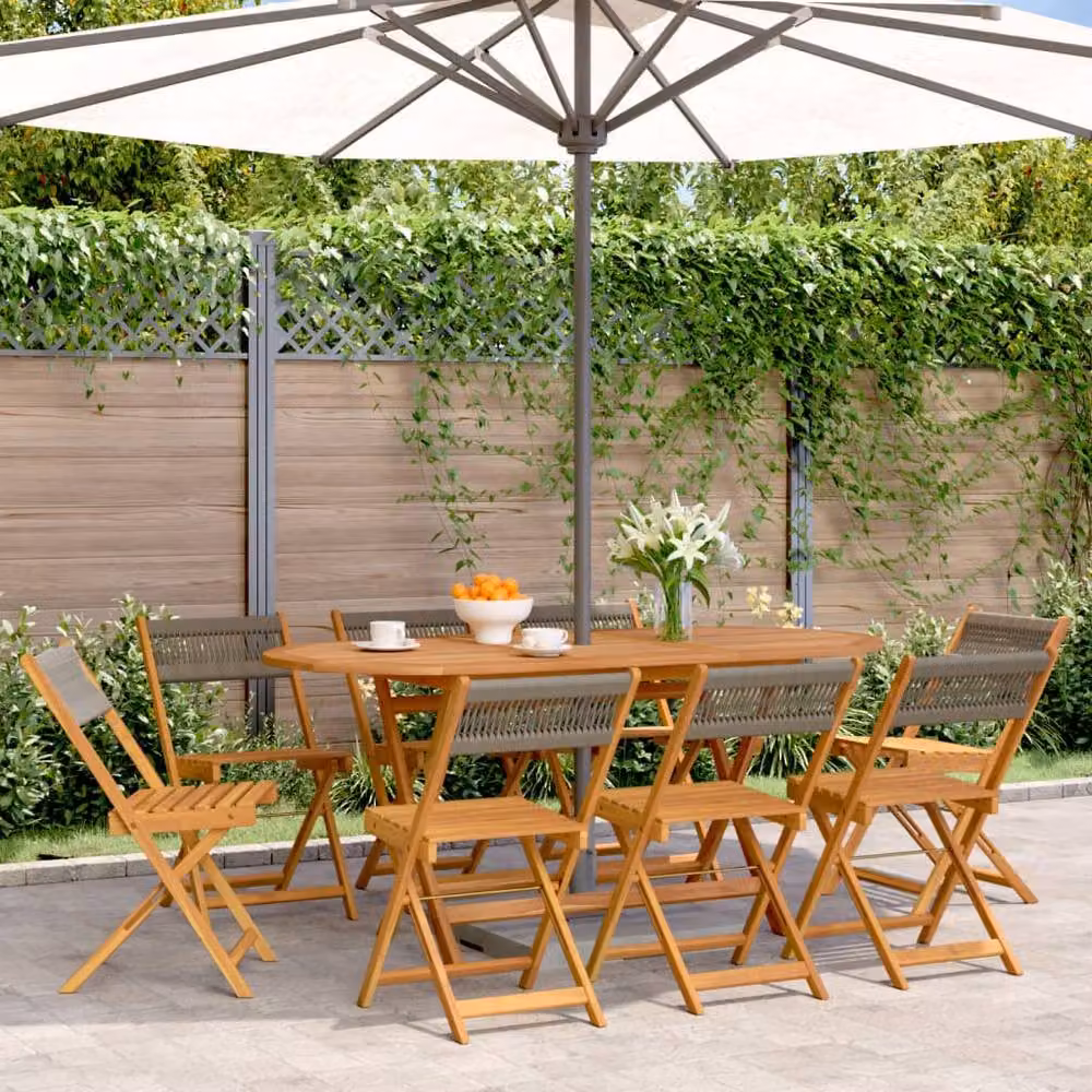 Berkfield Home Beautiful Folding Garden Chairs, 8 Piece Set in Grey Oiled Acacia Wood – 2