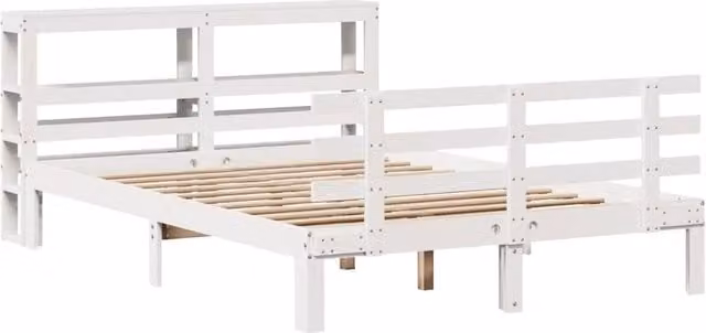 Berkfield Home Beautiful Small Double Bed Frame with Headboard in White Solid Pine, W/D/H: 120 x 190 cm