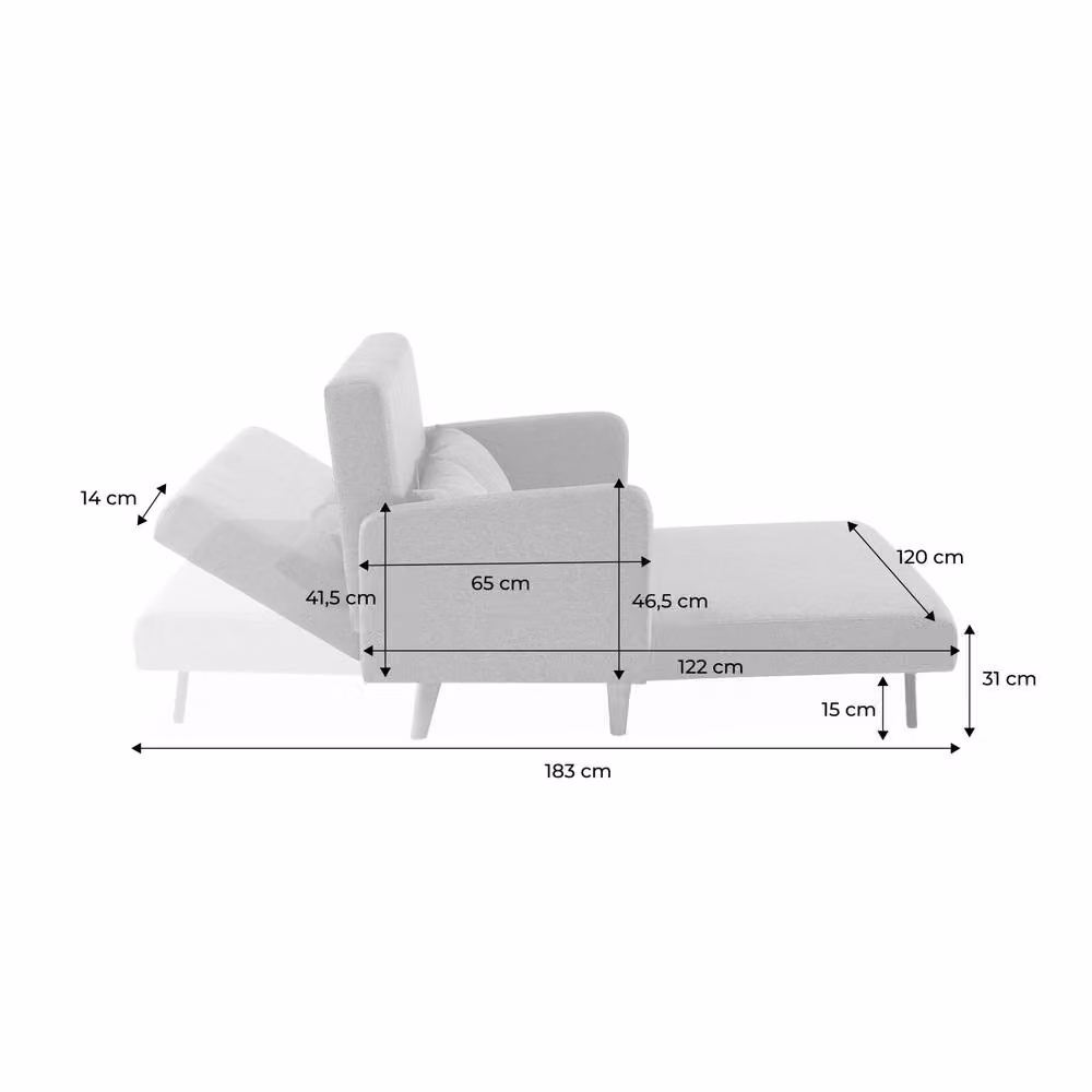 Sweek 2-Seater Scandinavian Convertible Click-Clack Sofa in Cream Bouclé Fabric with Sleeping Function and Scatter Cushions – 2