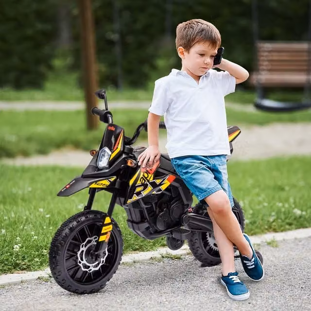 AIYAPLAY 12V Kids Electric Ride-On Motorbike with Training Wheels, Yellow