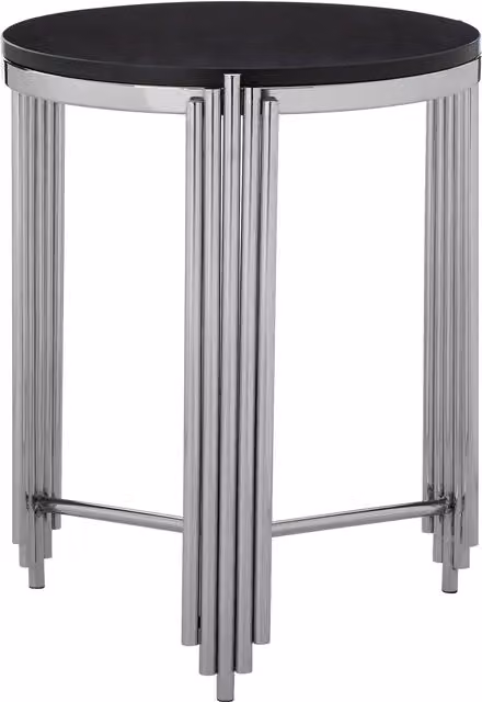 Orsina Luxe Black Granite Round Side Table with Silver Metal Legs
