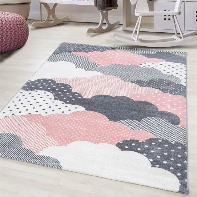 Bravich Nursery Clouds Pink Abstract Childrens Rug, Width: 230 cm