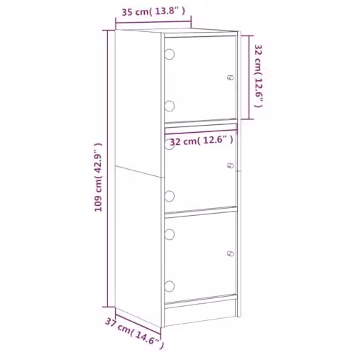 vidaXL Modern Highboard in Smoked Oak with Glass Doors, W/D/H: 35 x 37 x 109 cm – 3