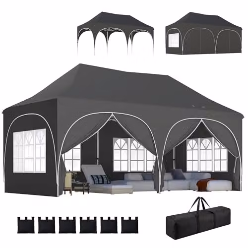 Outsunny Pop Up Gazebo with Gable and Windows, Dark Grey, W: 300 cm, D: 315 cm, H: 300 cm