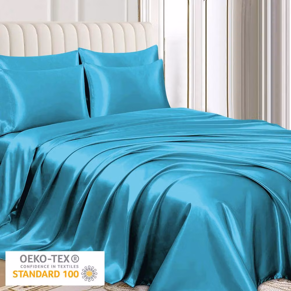 Pamposh Petrol Mako Satin Silk Pillowcases, 4 Pack, W/H: 50 x 75 cm – 4